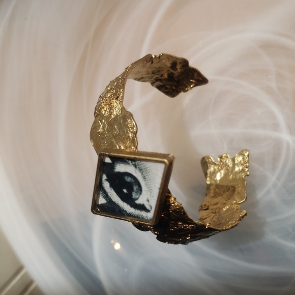 CUFF BRACELET FORNASETTI ART GOLD EVIL EYE PROTECTION - Picture 2 of 4